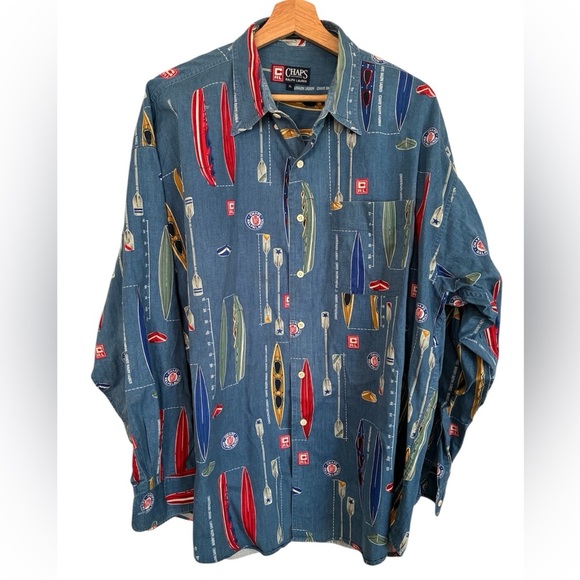 Chaps Other - Vintage Chaps Ralph Lauren Shirt Men Rowing Kayak Button Up Long Sleeve